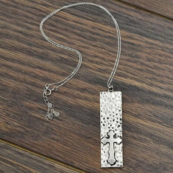 STERLING SILVER Chain Necklace & Hammered Cross Pendant NWT - Picture 1 of 7